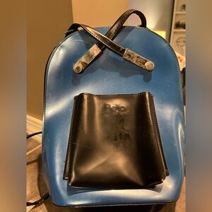 Blue and Black Bejo Patent Backback /Convertible Crossbody -